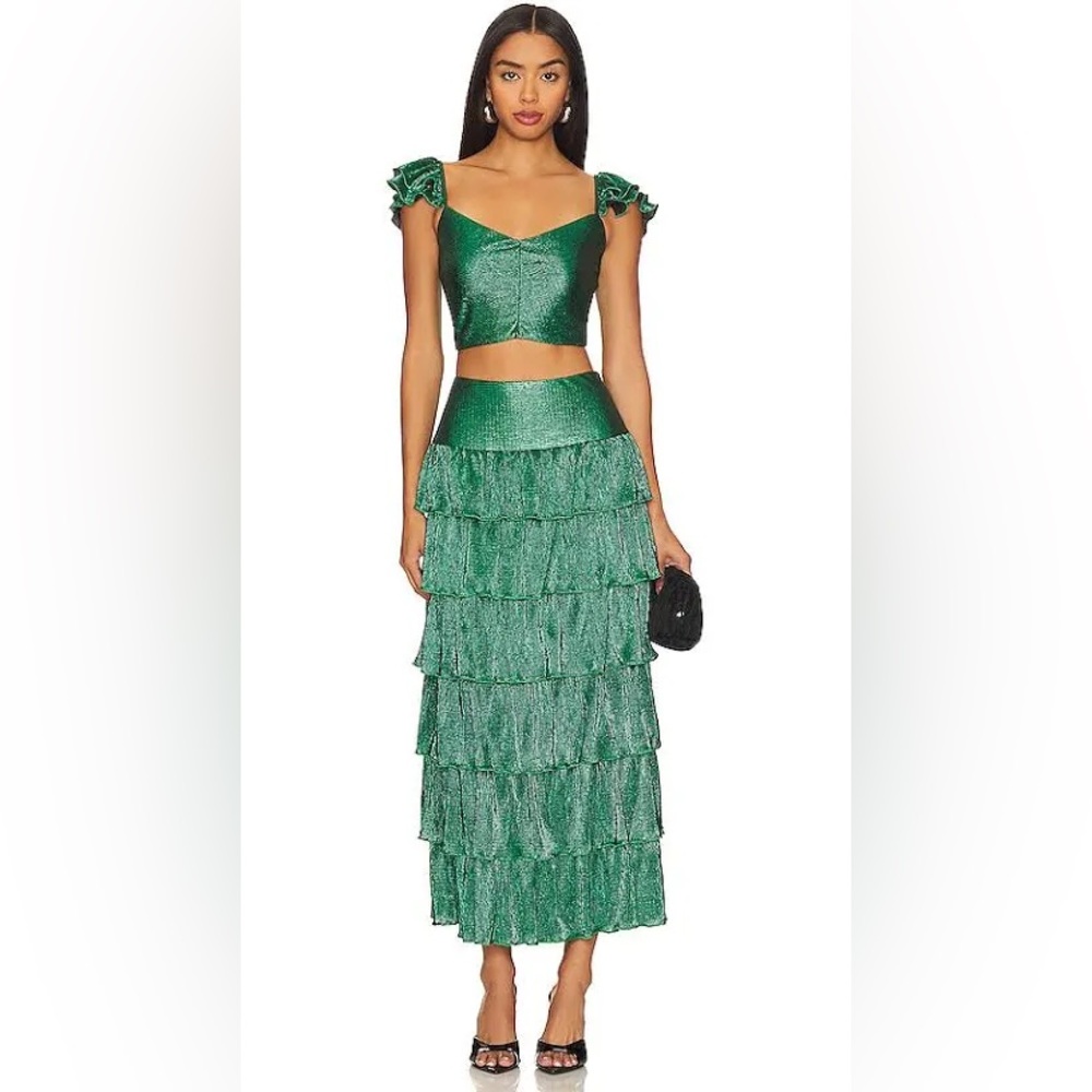 SAYLOR NWT ruffle skirt set XS green shimmer